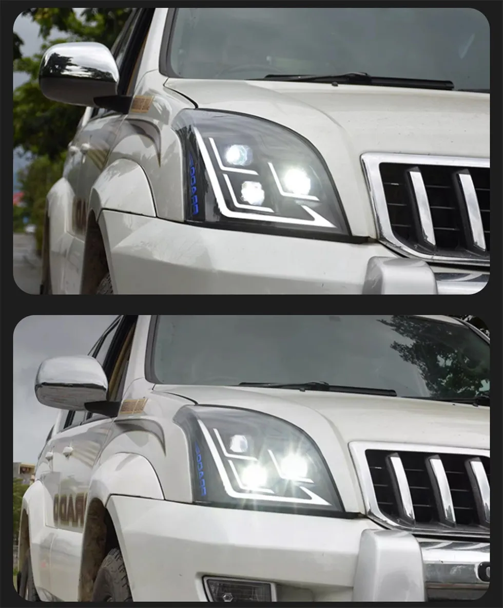 Car Styling Head Lamp for Toyota Prado Full LED Headlight Projector 3 Lens 2004-2009 Front Drl Signal Headlights