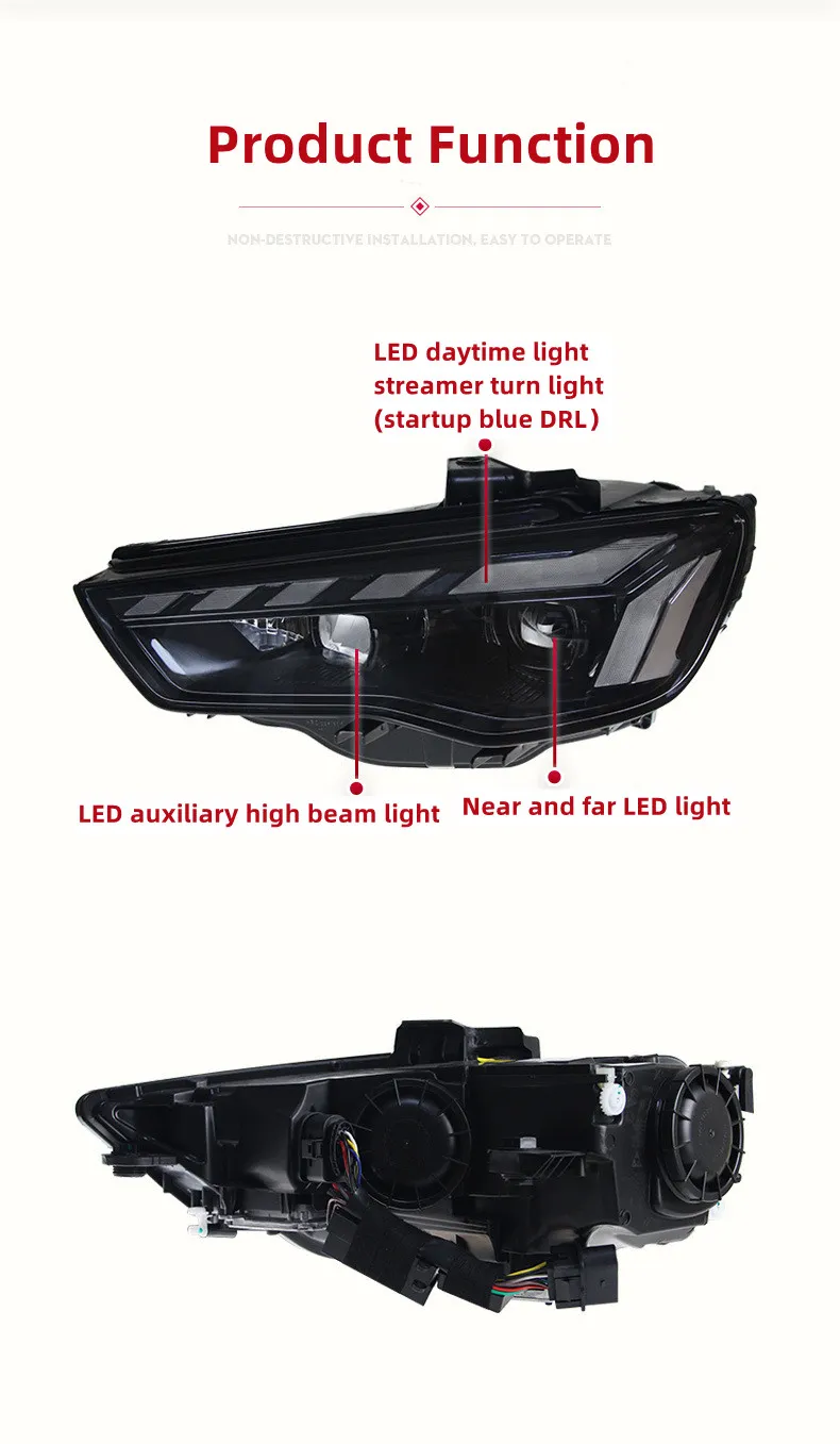 Car Headlights Assembly for AUDI A3 2013-20 16 Blue DRL Animation Headlights LED Daytime Light High Beam Turn Lights