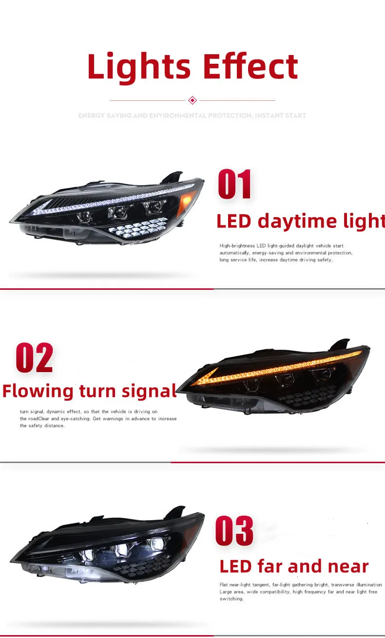 Headlight For Toyota Camry 20 15-20 17 US Version Headlight Assembly LED Flowing Light Turn Signal Headlamp Accessory