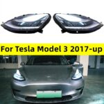 Auto Headlight LED Lens Headlight Assembly Blue Color Integrated For Tesla Model 3 20 17-20 22 LED High Low Beam Lights