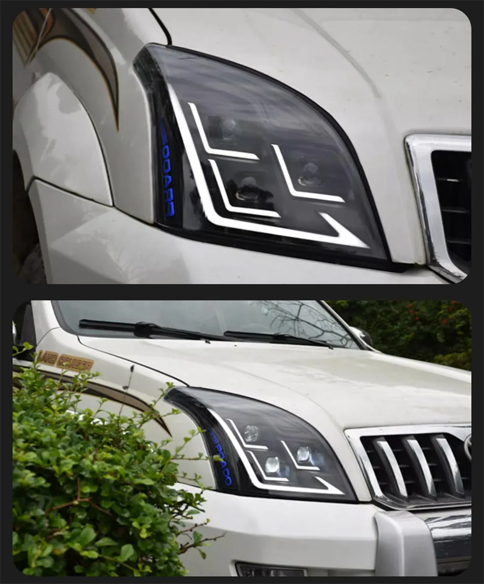 Car Styling Head Lamp for Toyota Prado Full LED Headlight Projector 3 Lens 2004-2009 Front Drl Signal Headlights