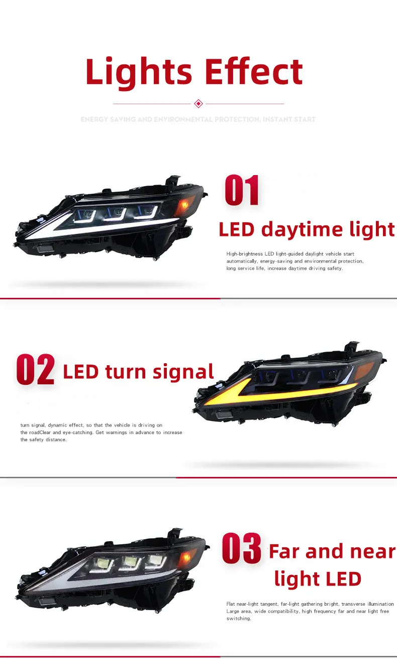 Car Front Lamp Upgrade for Toyota Camry 8th 20 18-2023 LED Lens Headlights Width Lights Turn Signal Headlamp Accessory