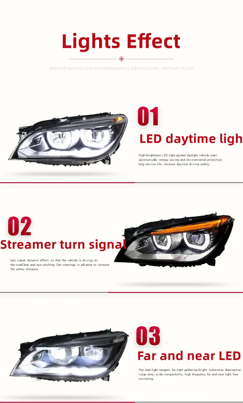 Headlamp For BMW 7 Series 2009-20 15 Upgrade All LED F02 Styling Headlight LED Daytime Light High Beam Accessory