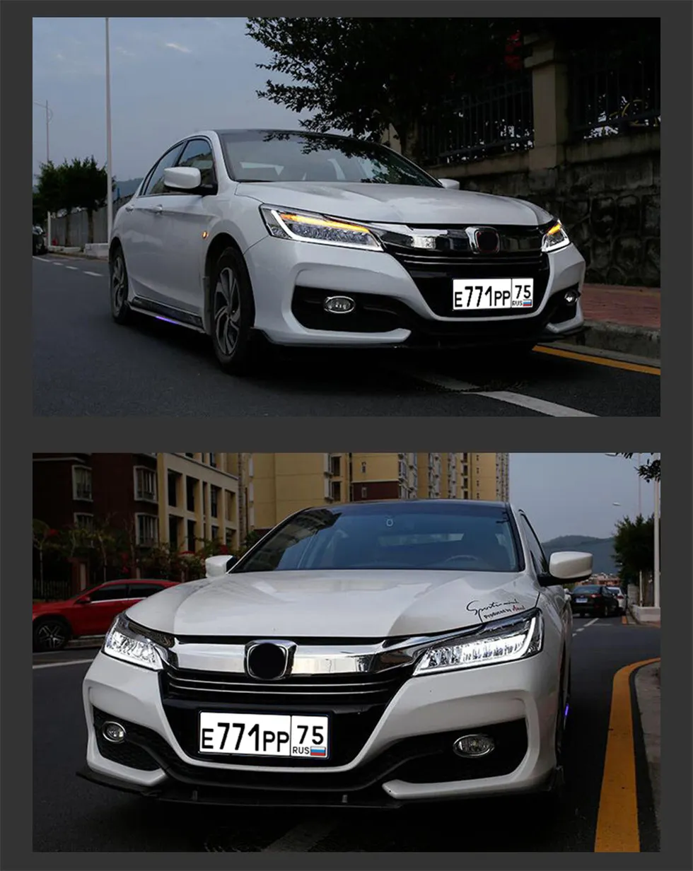 Car Lights For Accord 9.5th 2015-2018 Upgrade LED Auto Crystal Wing Headlights Start Animation DRL Dynamic Lamp Accessories Kit