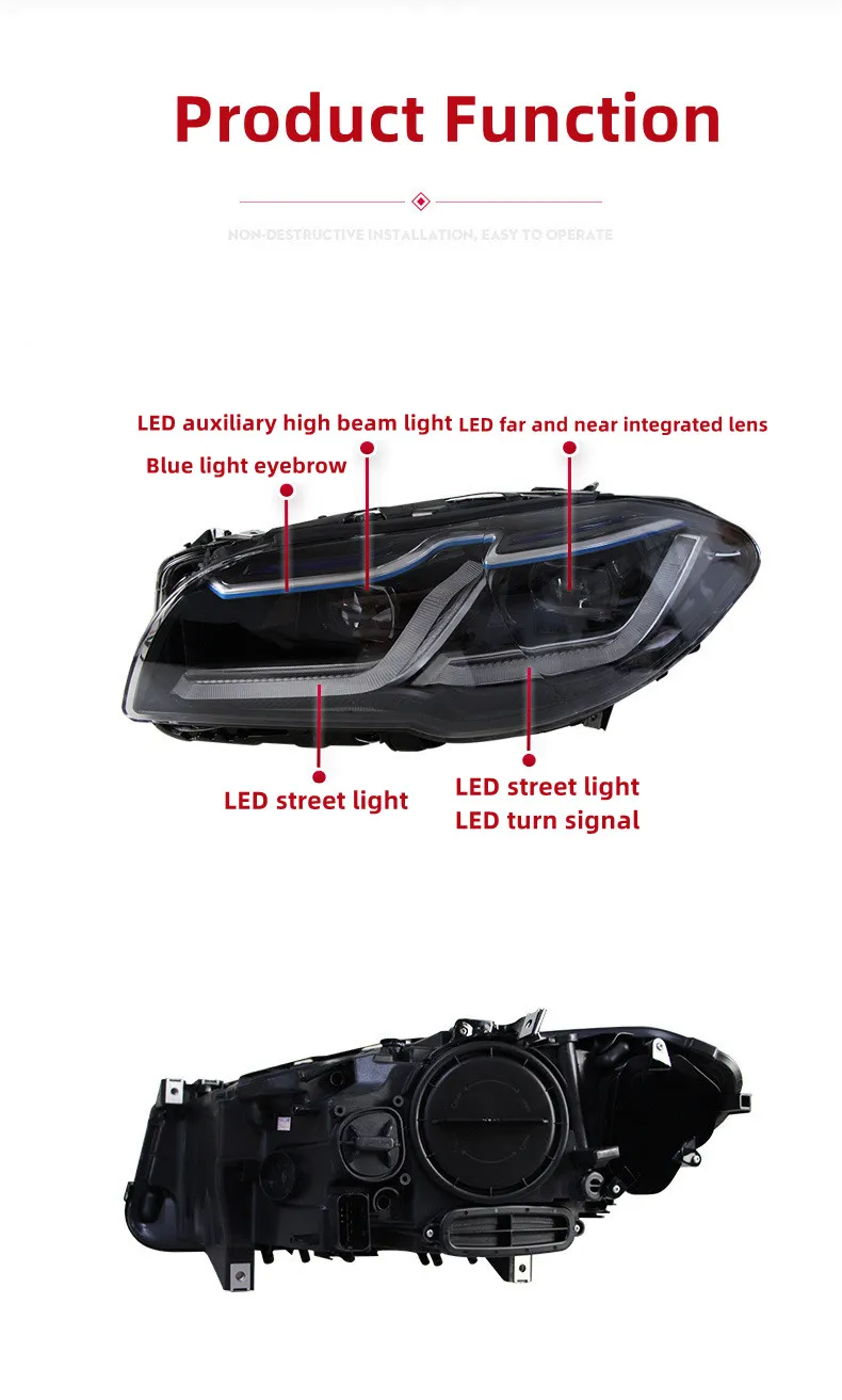 Car Headlights For BMW 5 series F10 F18 2011-20 17 Upgrade G30 Style LED Daytime Light Dual Lens Headlight