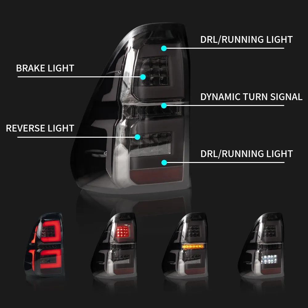 Car Styling Rear Light For Toyota Hilux 20 15-2021 DRL Running Lights LED Sequential Turn Signal Taillight Brake Reverse