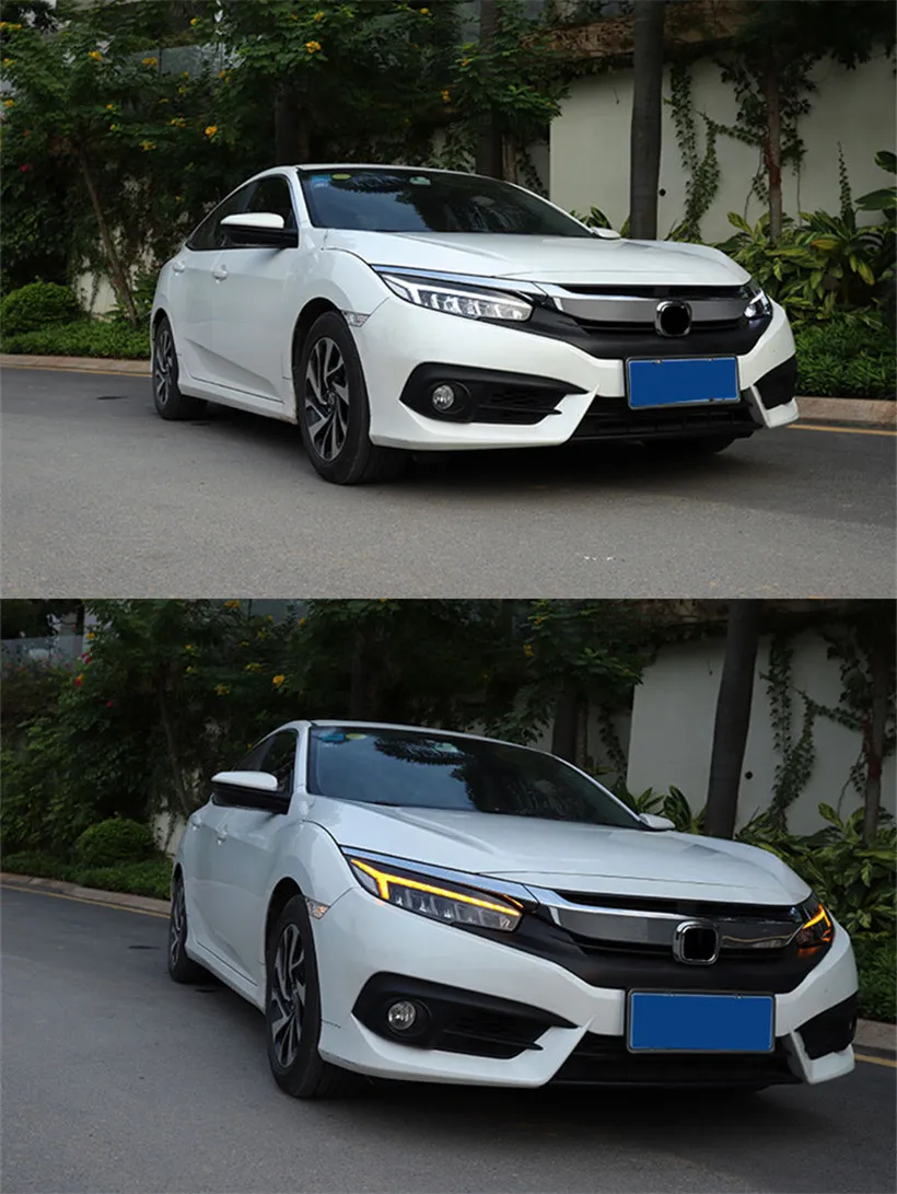Auto Car Head Light Parts For Honda Civic X G10 Modified LED Lamps Headlights DRL Dual Projector Facelift