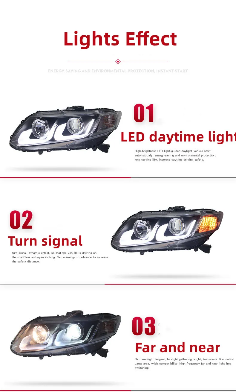 Car Lights For Honda CIVIC G9 Headlights Assembly 2012-20 15 G9.5 LED Daytime Running Light Lens Xenon Headlights