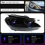 2 PCS Car Lights Parts For VW Golf 6 MK6 jetta R20 2009-2012 Black Samurai Style Head lamps LED Headlight LED Dual beam lens - Image 6