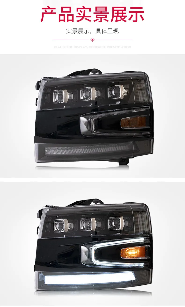 Car Front Lamp Headlight for Silverado 2007-2013 LED Dual Beam Lens Headlights Car LED Turn Signal Lights Accessories