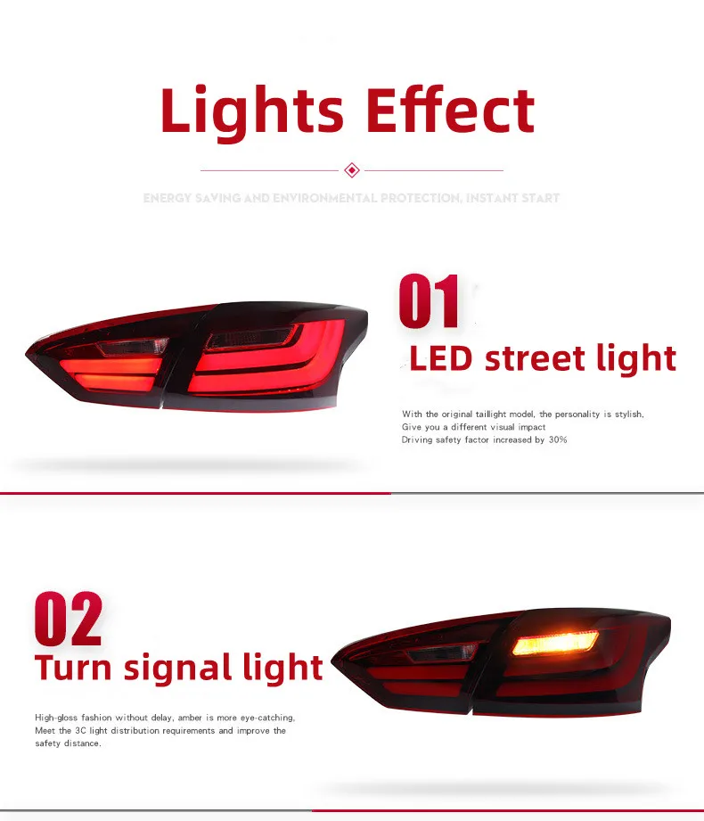 Car Styling Taillight For Ford Focus Sedan 2012-2014 Modified LED Light Guide Running Lights Brake Turn Signal Lights
